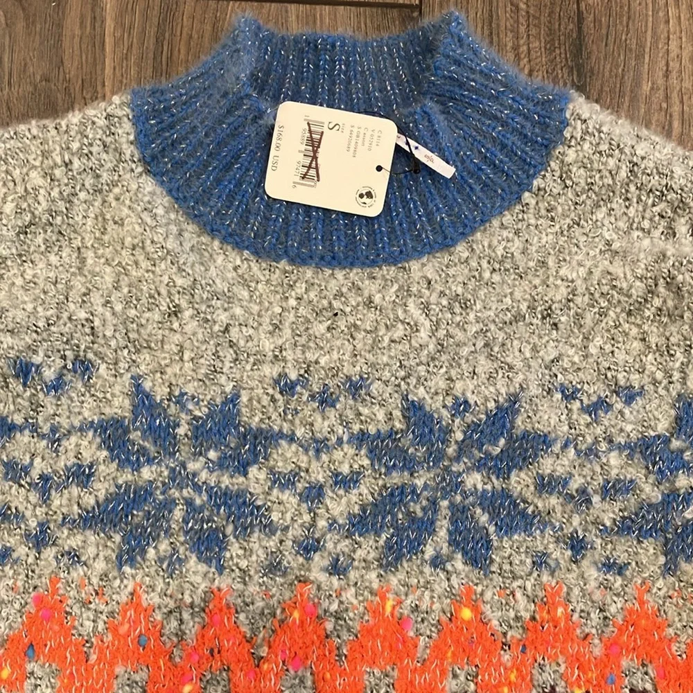 Free People Gray Fair Isle Snow Bunny Sweater Dress Small - Picture 5 of 9